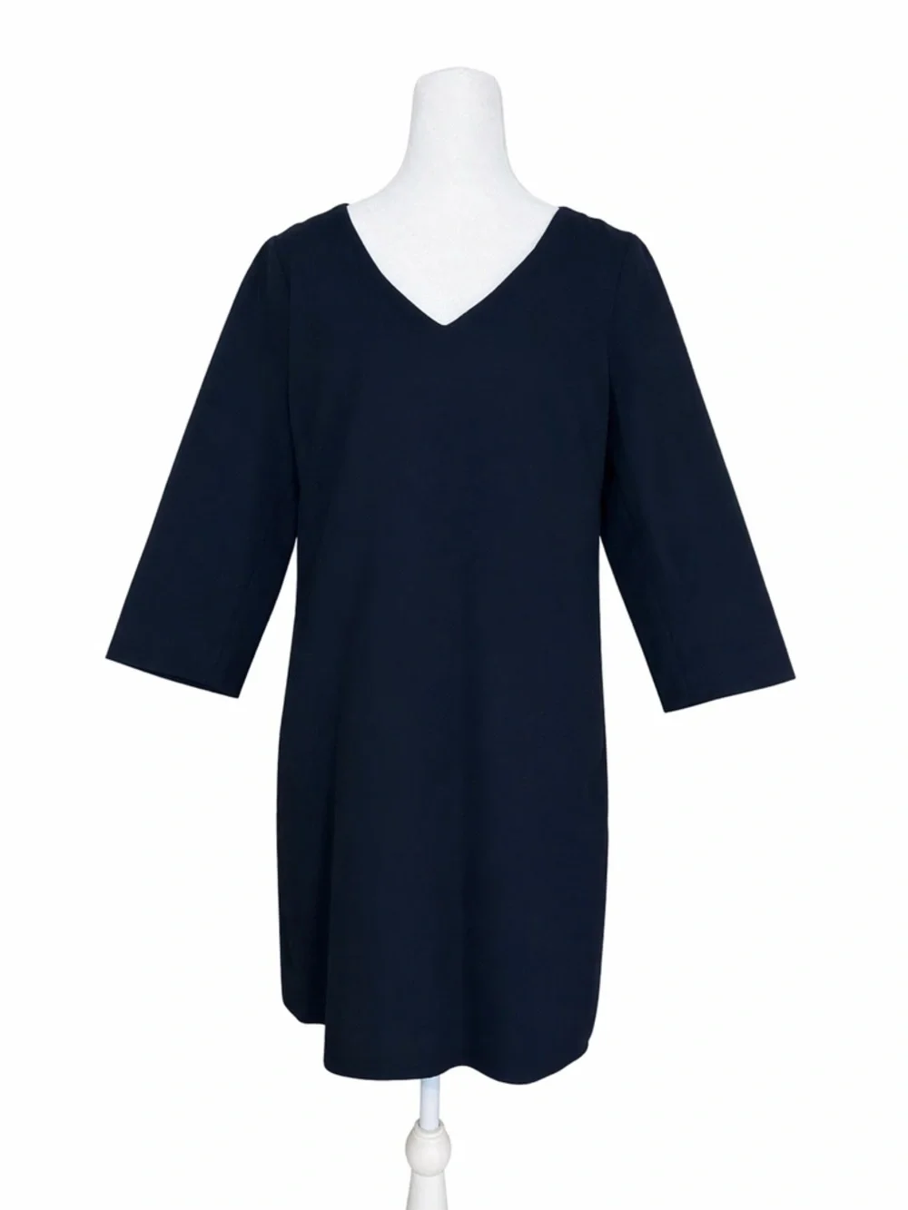 J. Crew Size 6 Navy Blue Wool Crepe V-Neck Shift Dress 3/4 Sleeve‎ Lined 97450